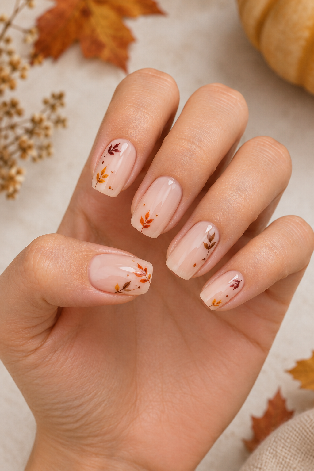 Tiny Fall Leaf Nails