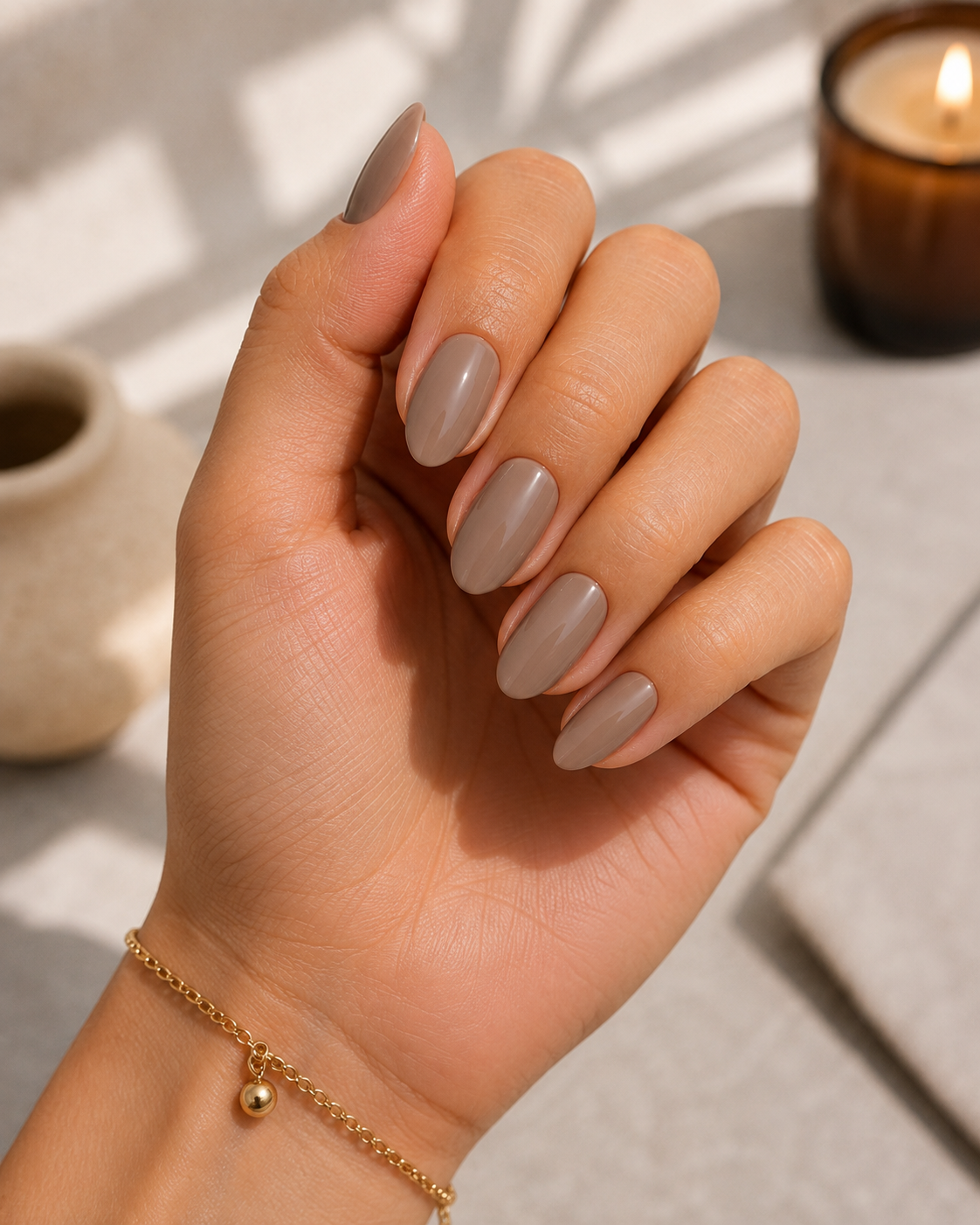 Warm Taupe Oval Nails