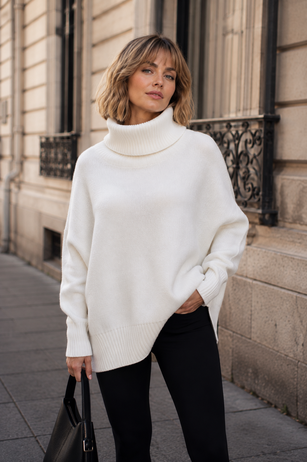 White Funnel Neck Cocoon Sweater