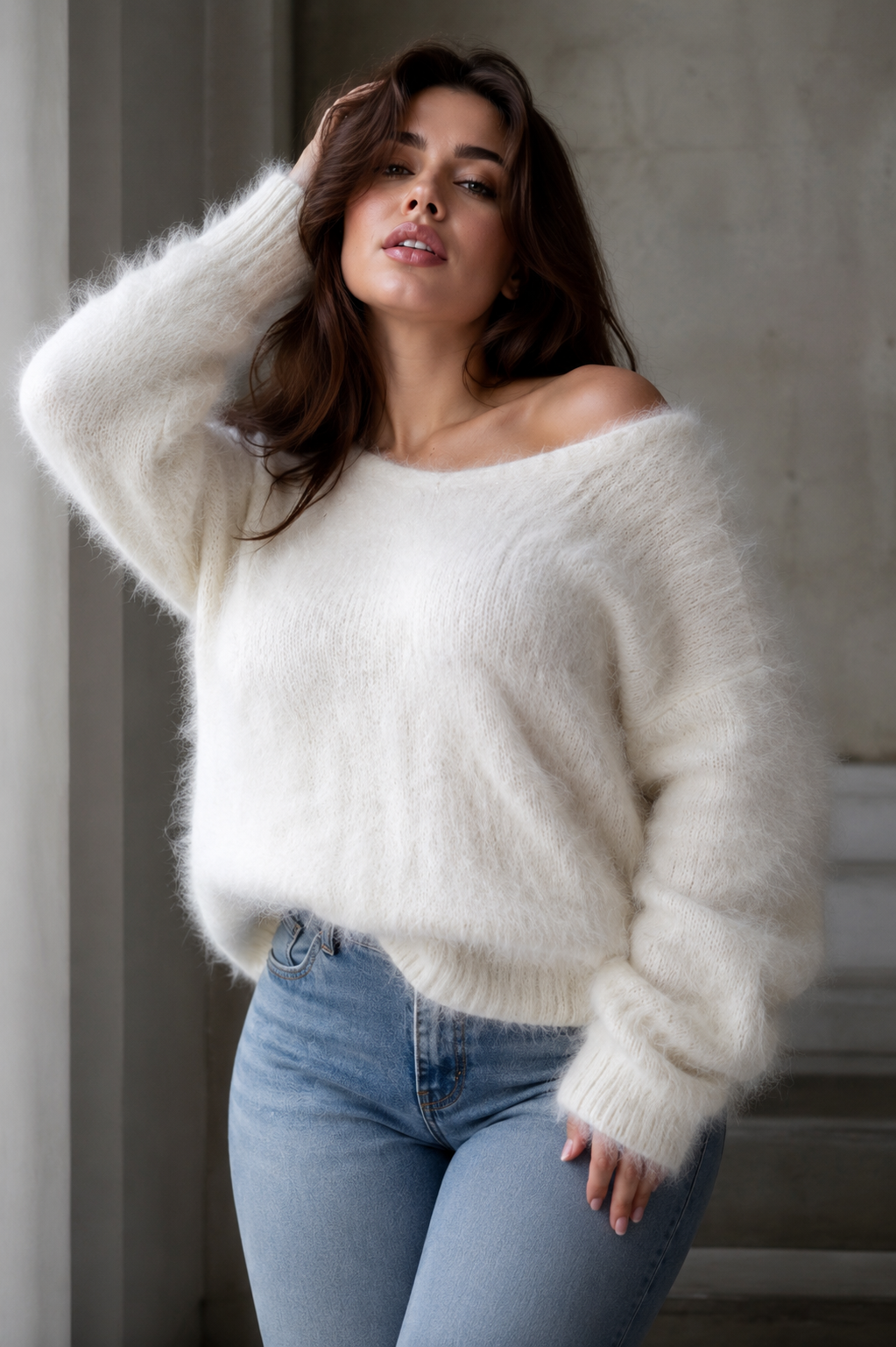 White Fuzzy Mohair Sweater