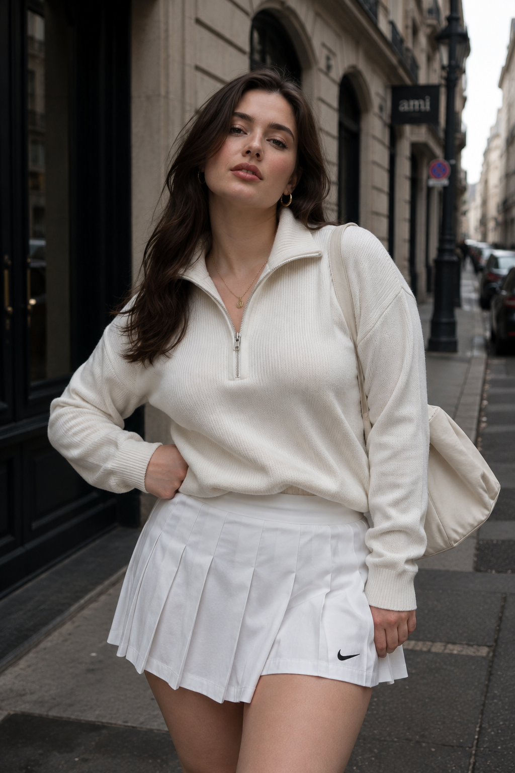 White Quarter-Zip Athleisure Knit