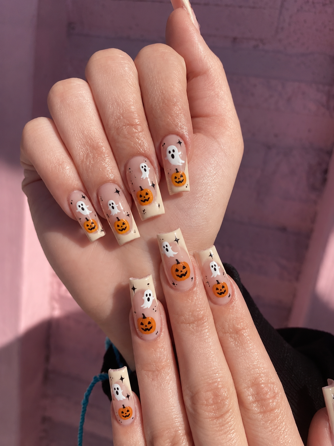 ghost print pumpkin nail ideas for halloween