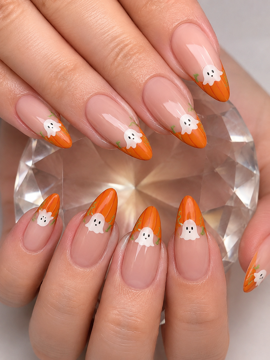 pumpkin halloween french tip nails
