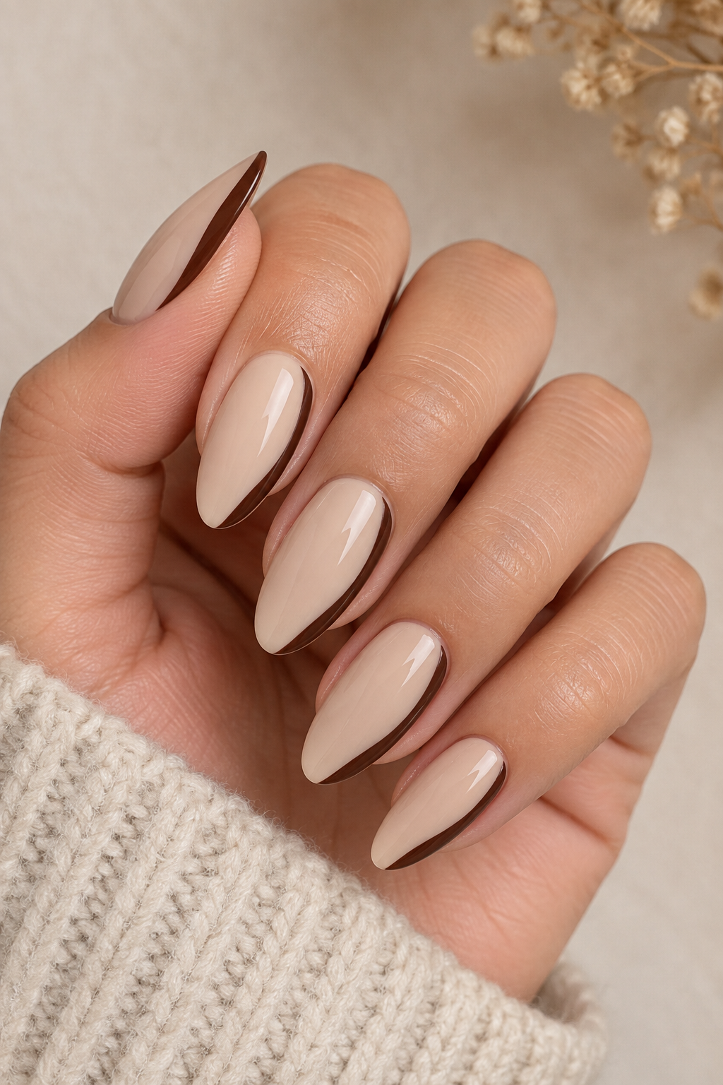 Almond Nails With Brown Side Curves