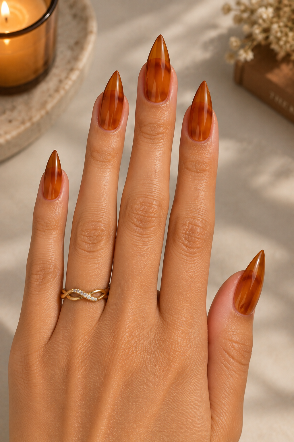 Amber Jelly Stiletto Nails