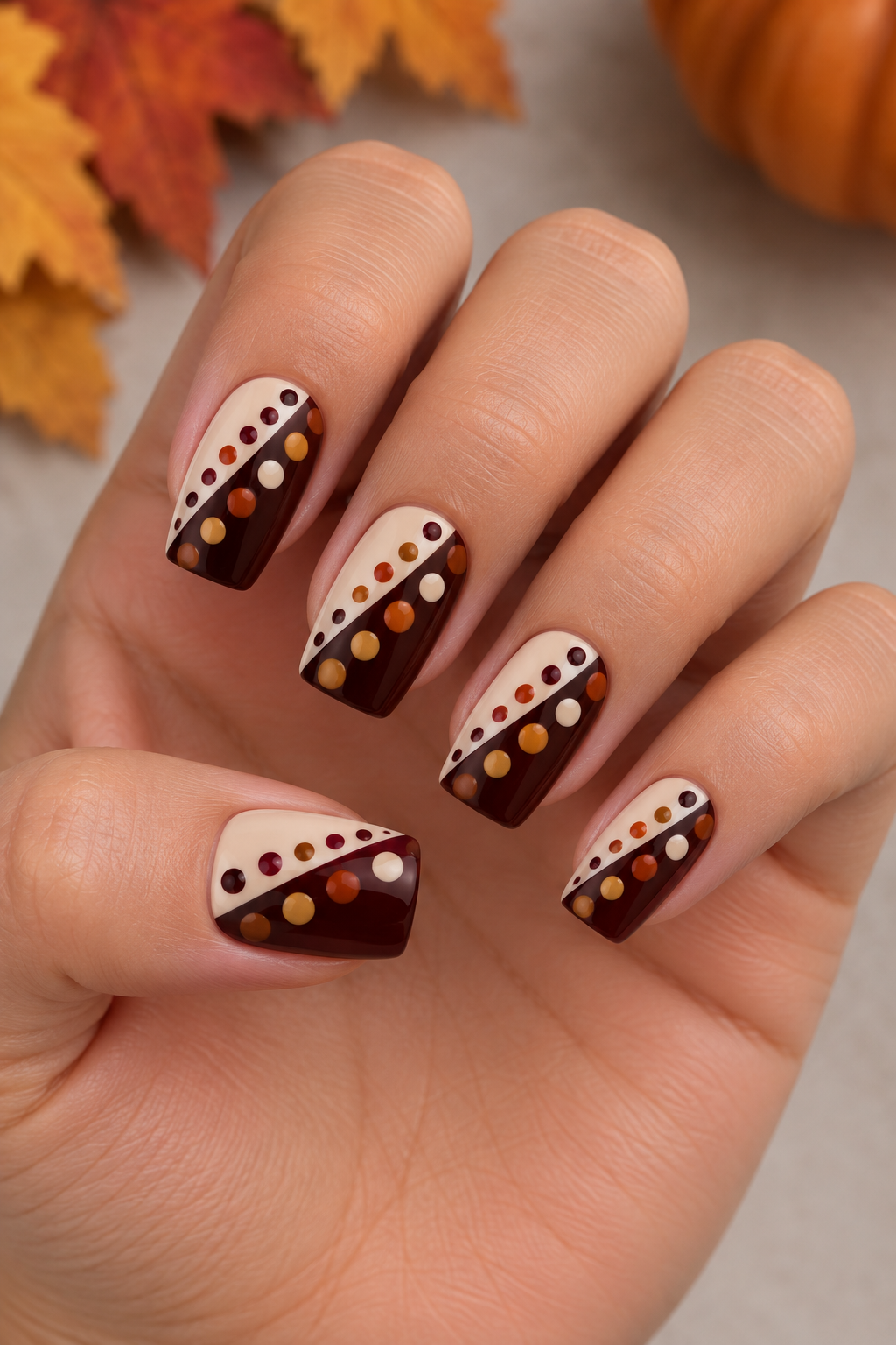 Autumn Diagonal Dot Nails
