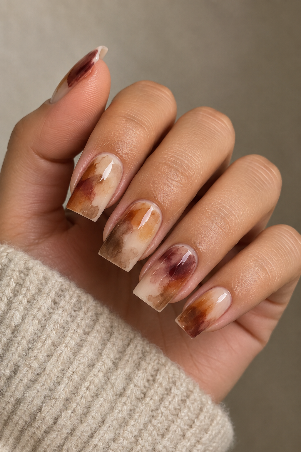 Autumn Ink Wash Acrylic Nails