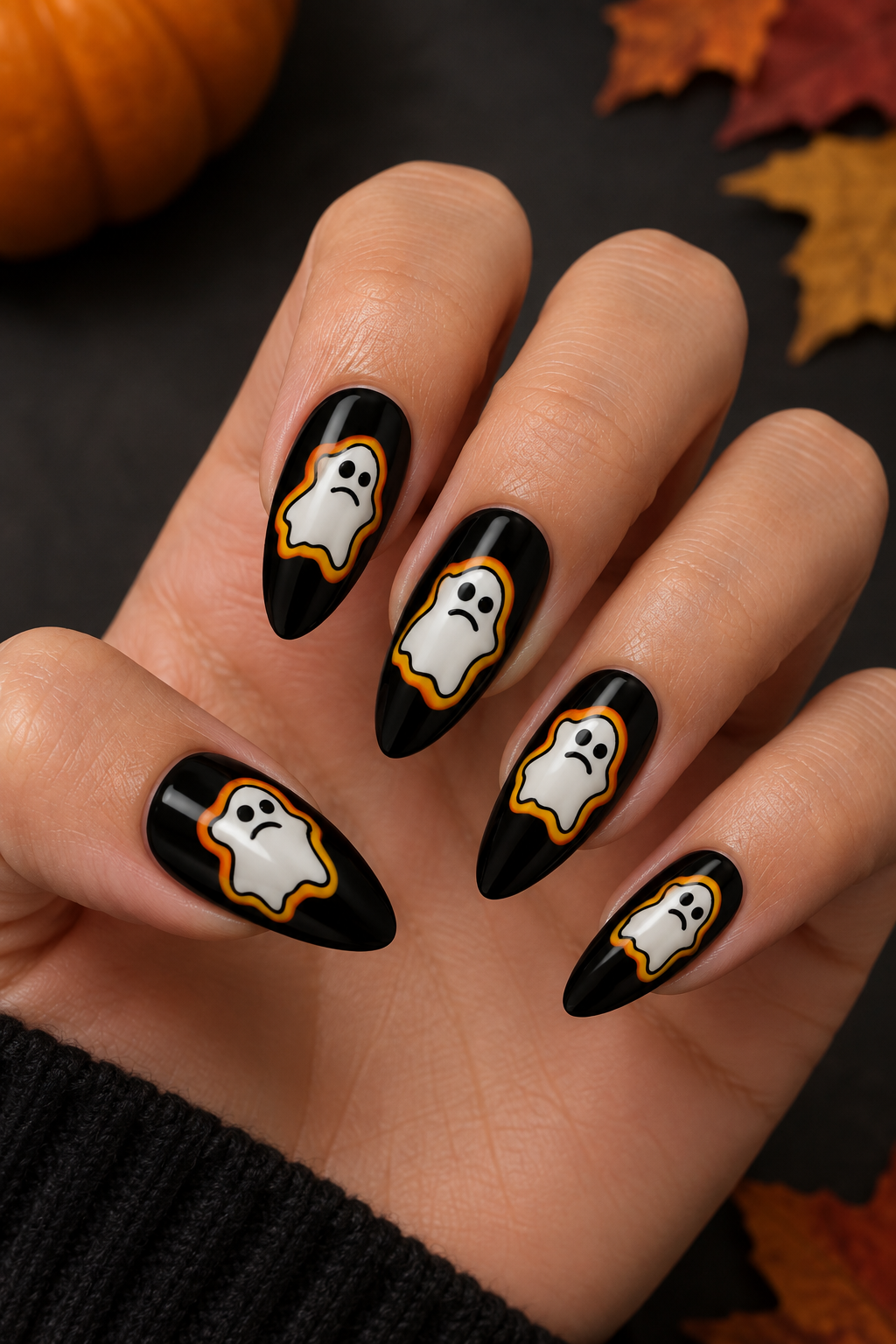 Black Ghost Halloween Nails
