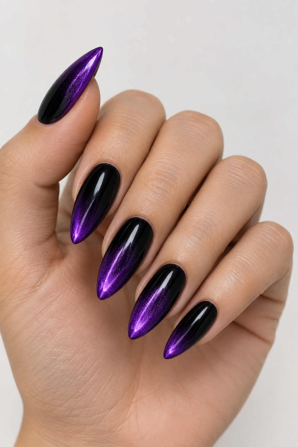 Black Purple Galaxy Almond Nails