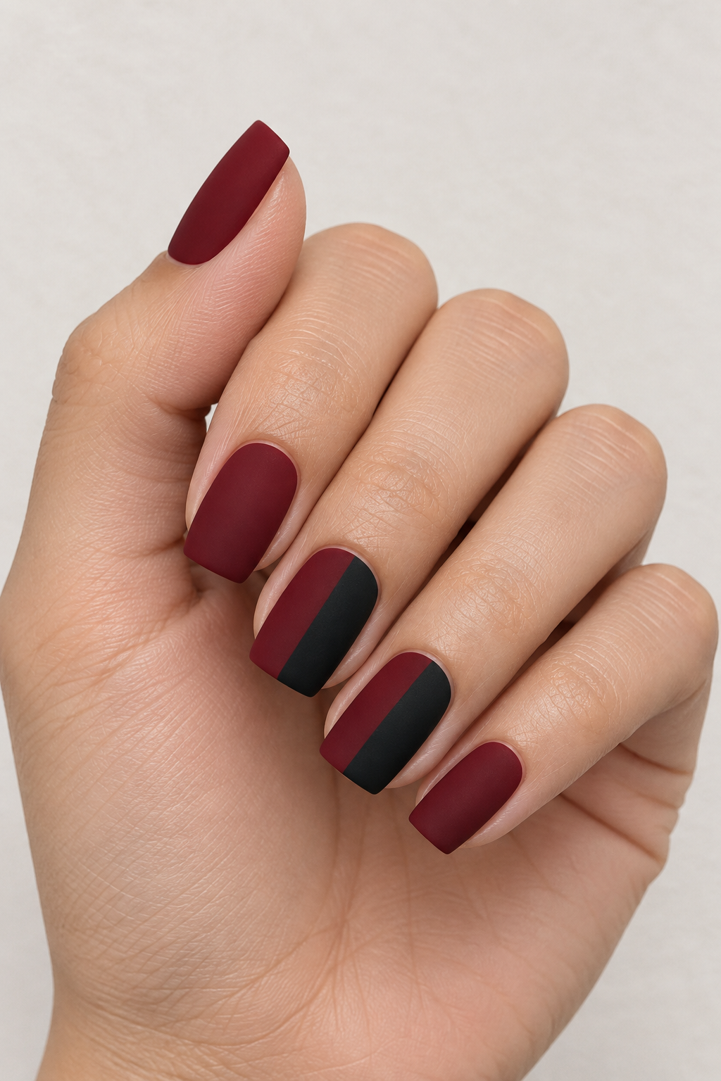 Burgundy & Black Split-Tip Nails
