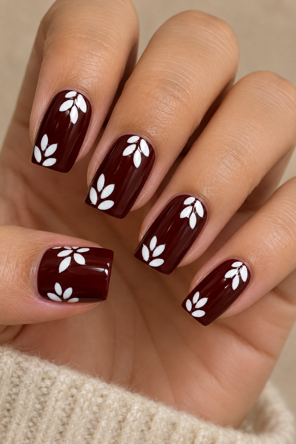 Burgundy Petal Accent Fall Nails