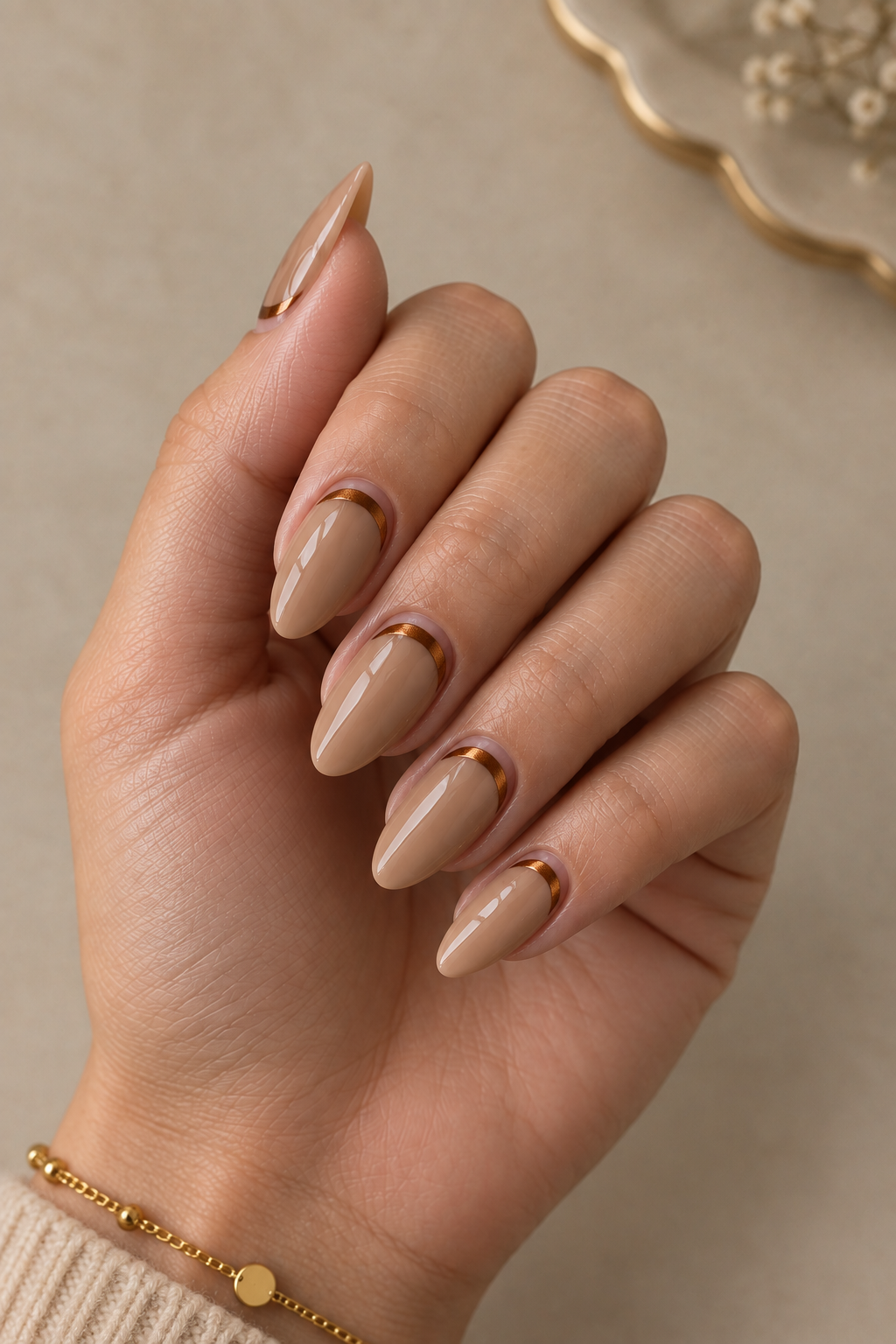 Burnished Bronze Crescent Acrylic Nails