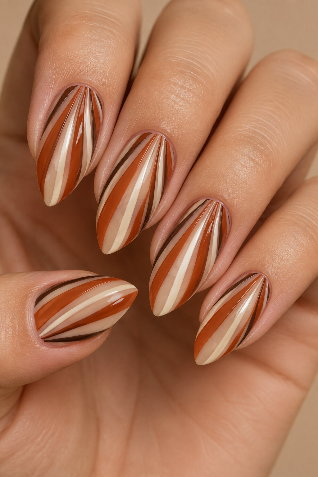 Burnt Orange Fan Stripe Fall Nails