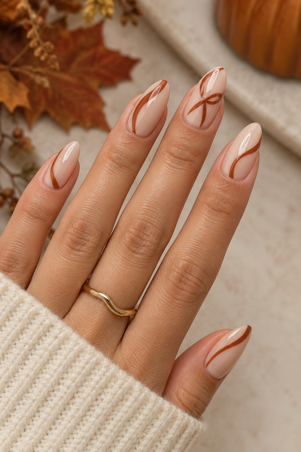 Burnt Sienna Ribbon Nails