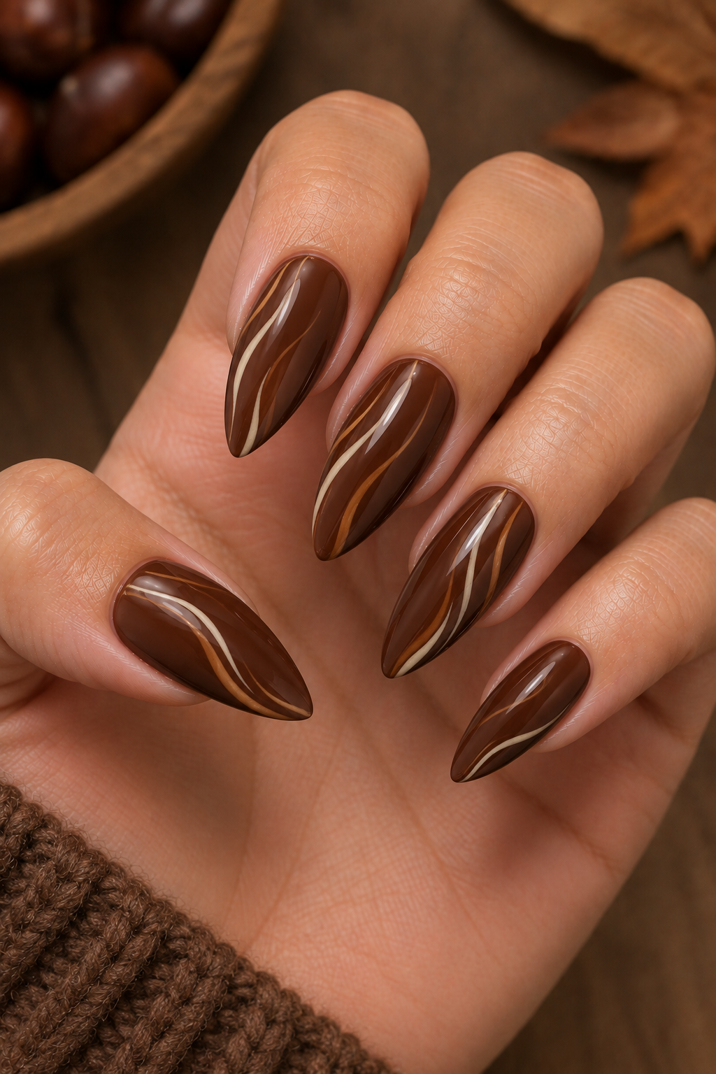Carved Chestnut Acrylic Nails