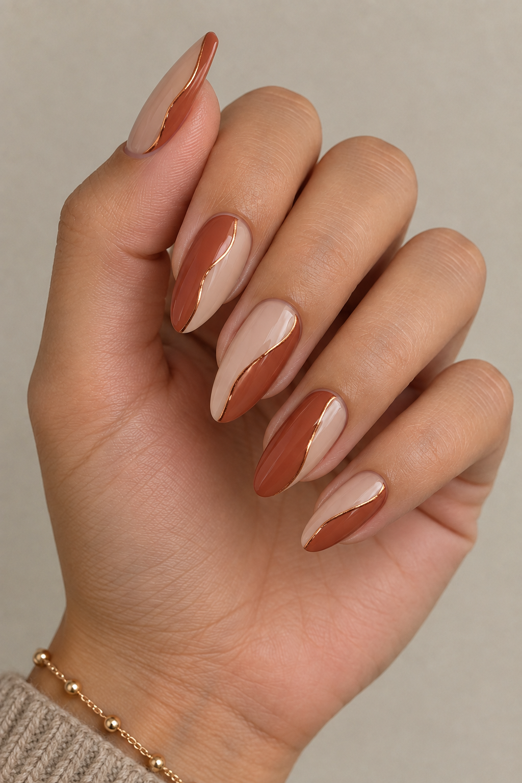 Copper Thread Split Acrylic Nails