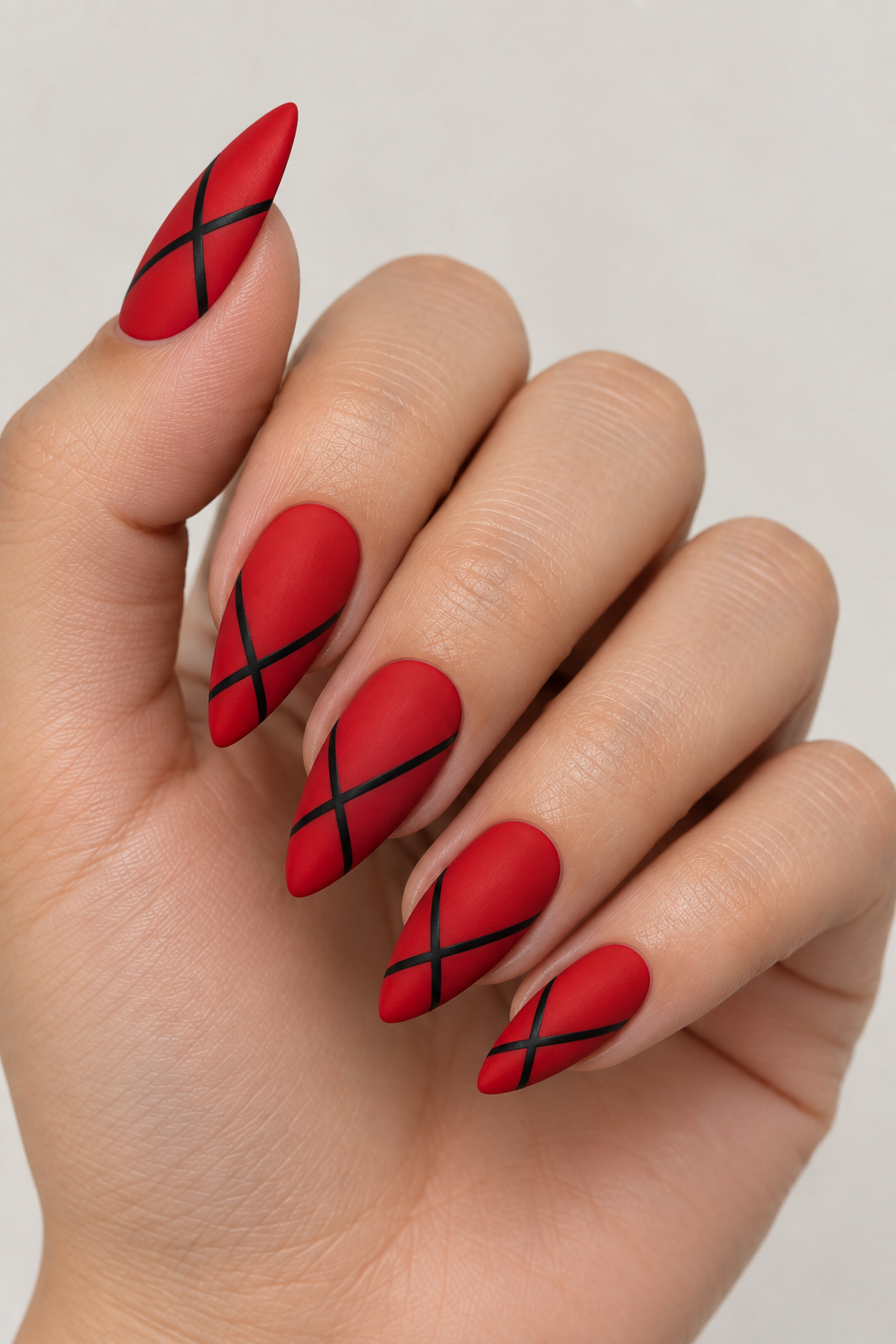 Crimson Black Crosshatch Nails