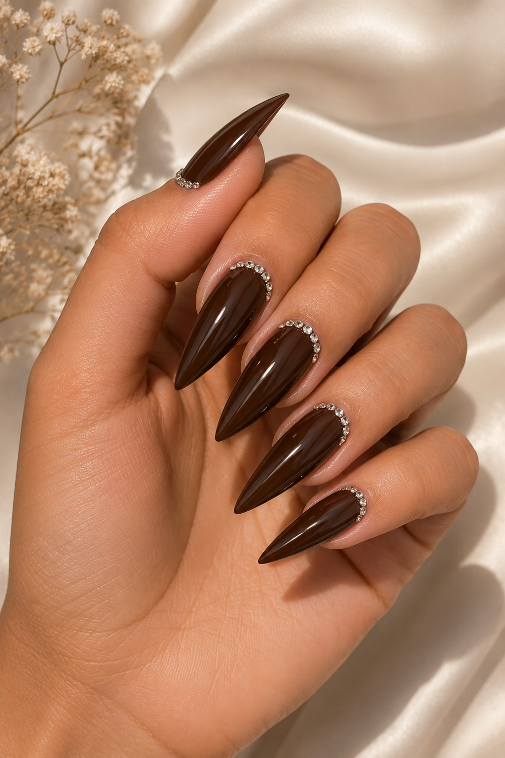 Crystal Cuticle Stiletto Nails