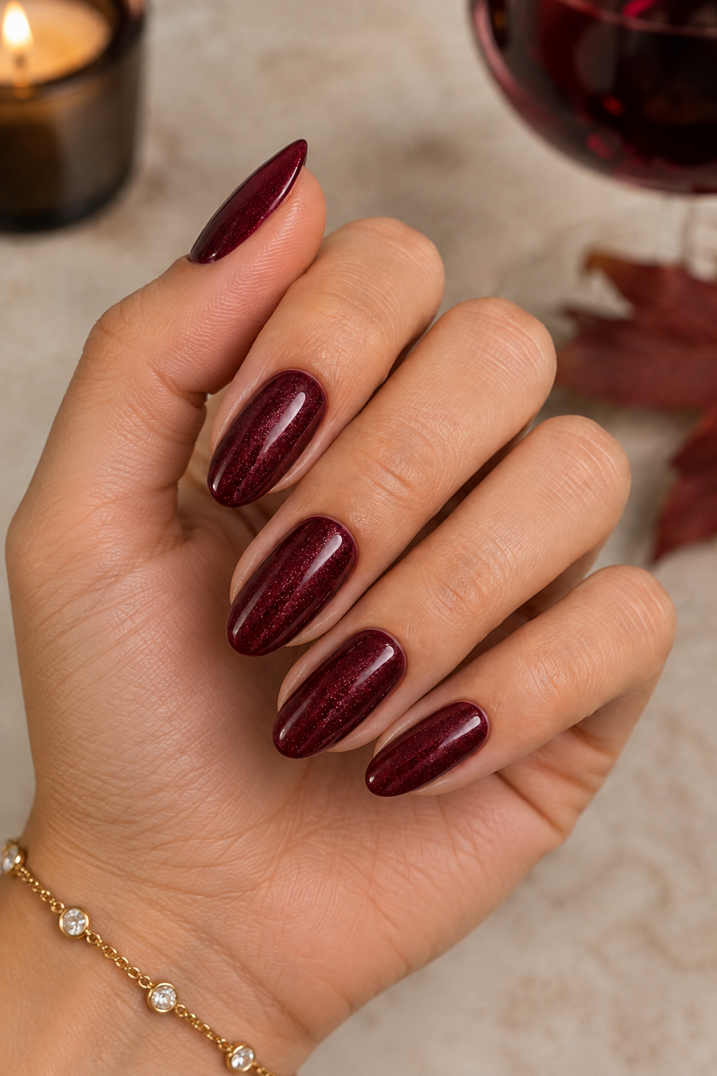 Deep Merlot Velvet Nails