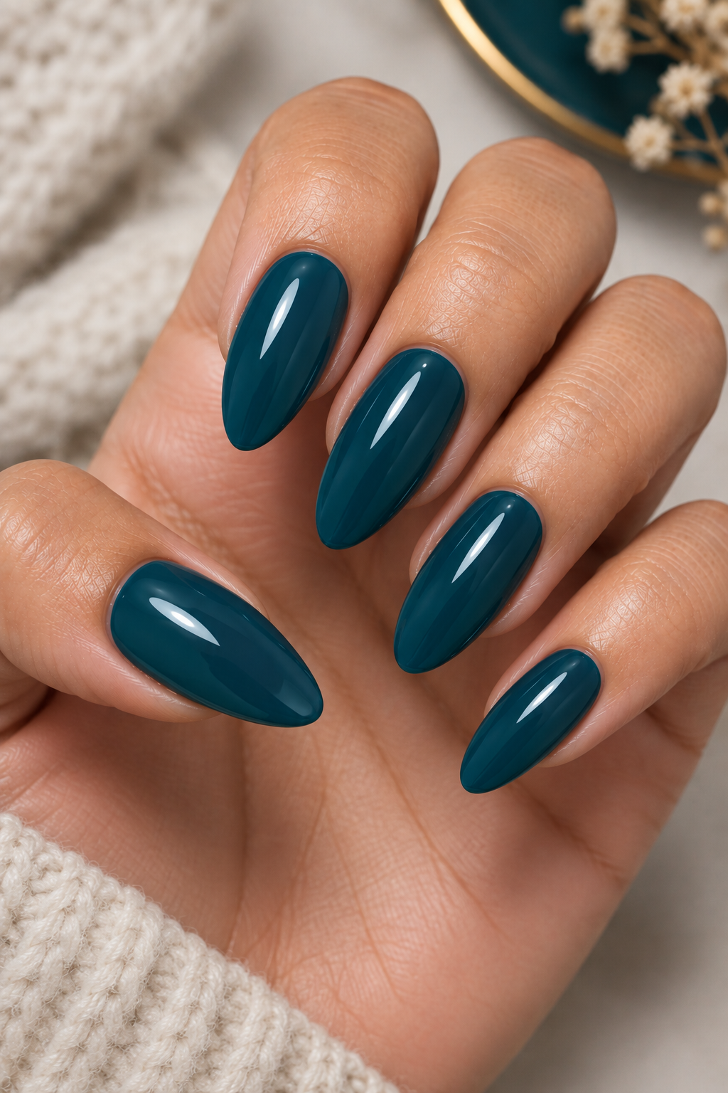 Deep Teal Gloss Nails