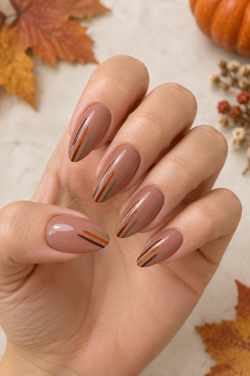 Dusty Mauve Three-Line Nails