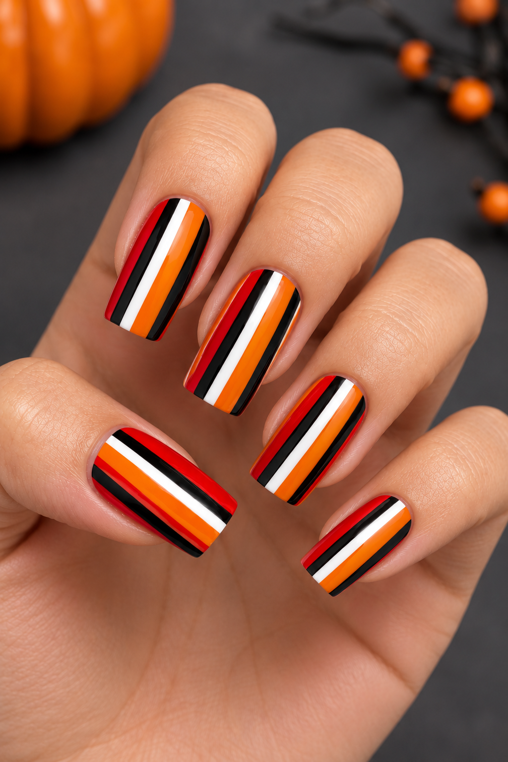 Early Halloween Stripe Nails
