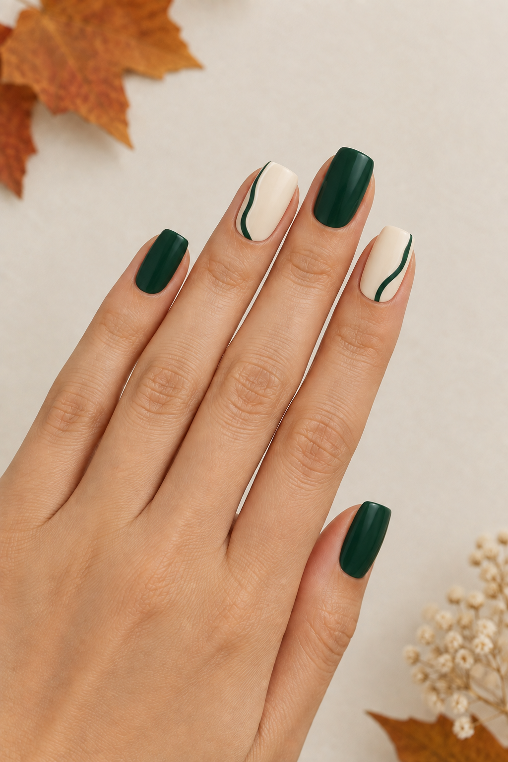 Emerald Side Swirl Autumn Nails