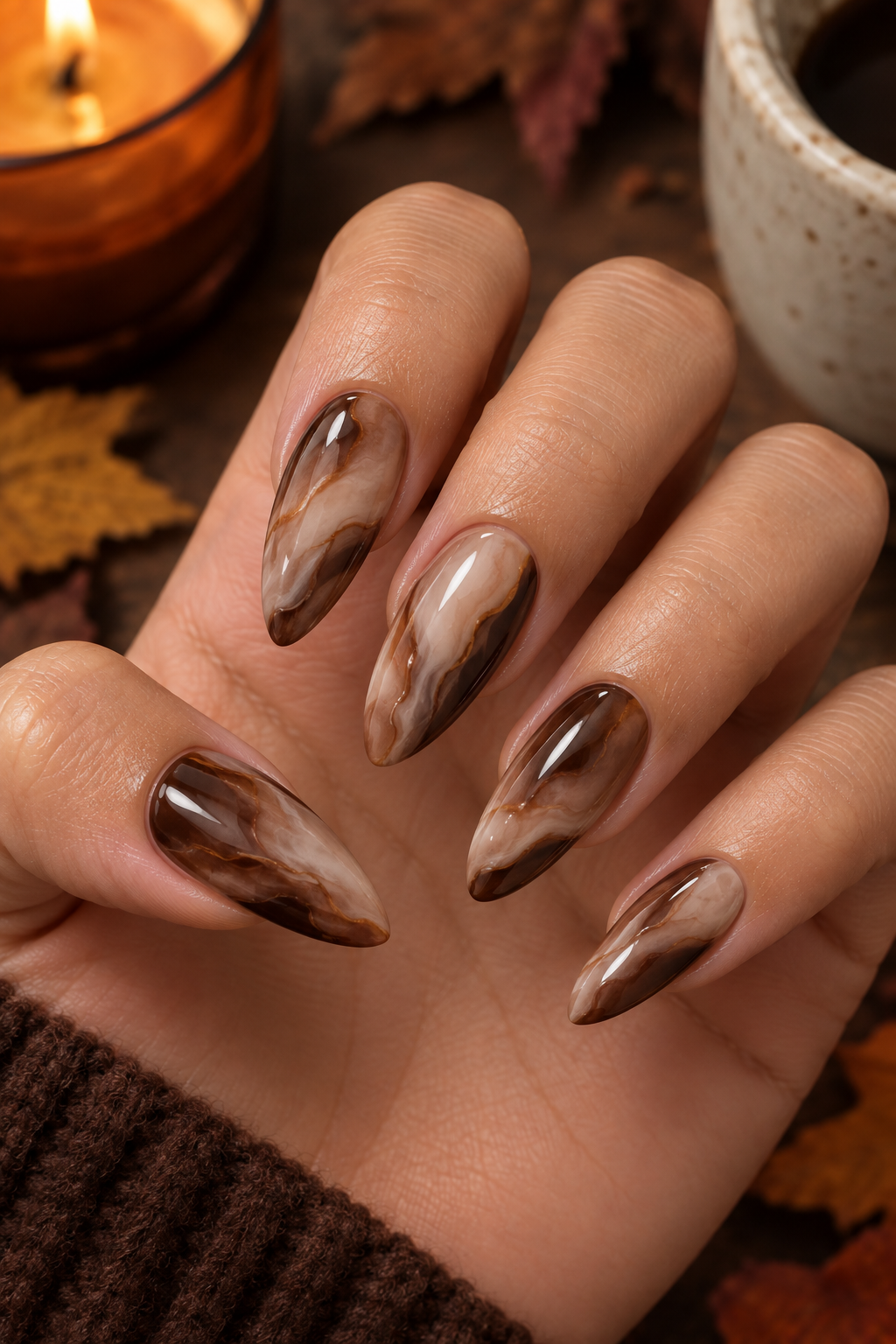 Espresso Marble Veil Nails