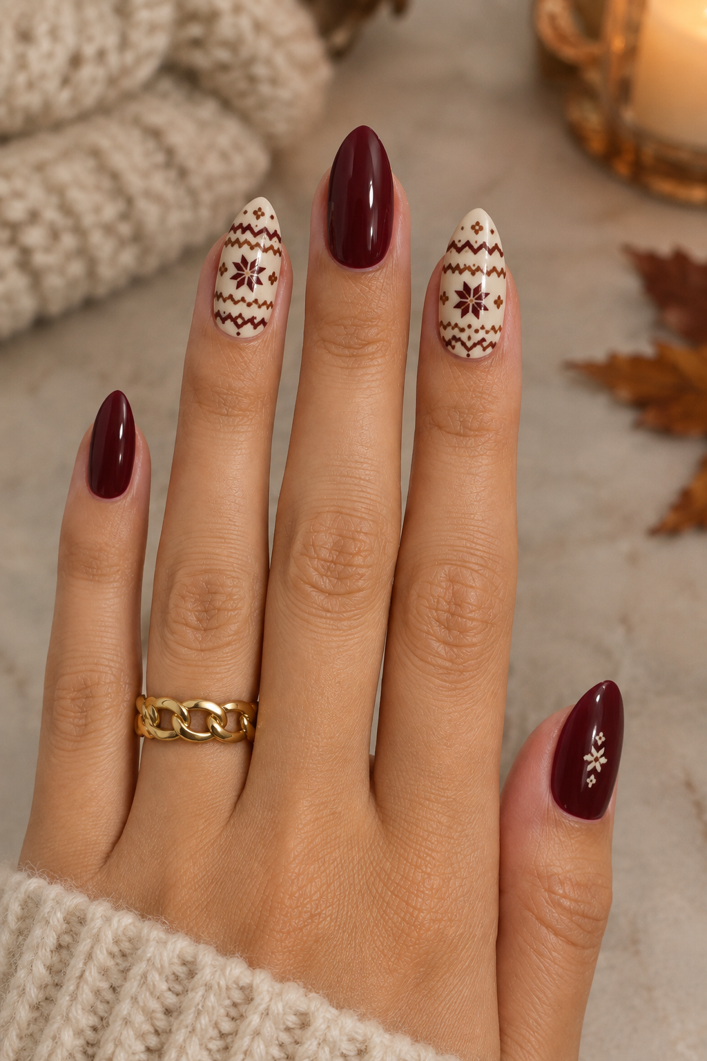 Fair Isle Maroon and Cream Pattern