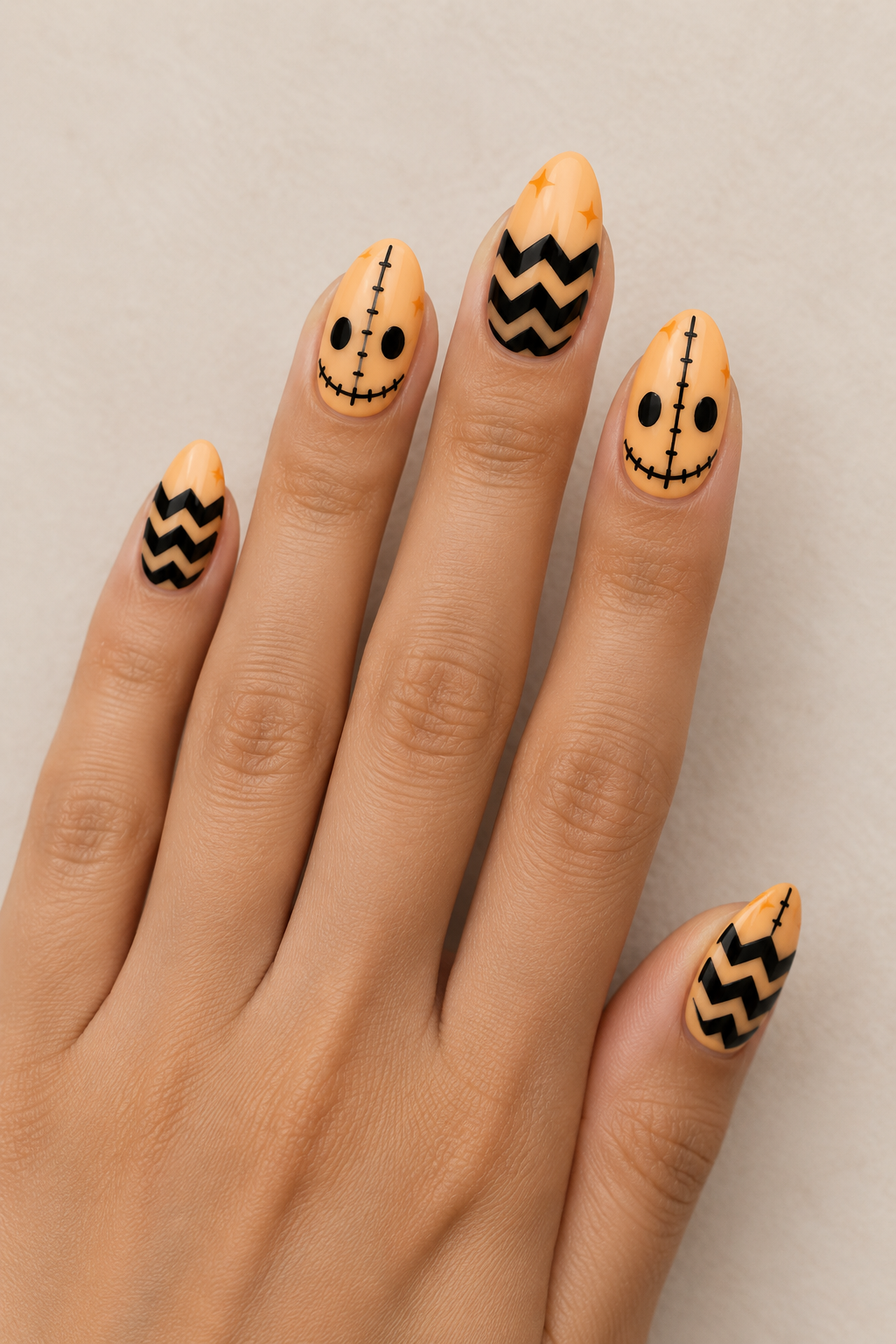 Fun Halloween Stitch & Chevron Nails