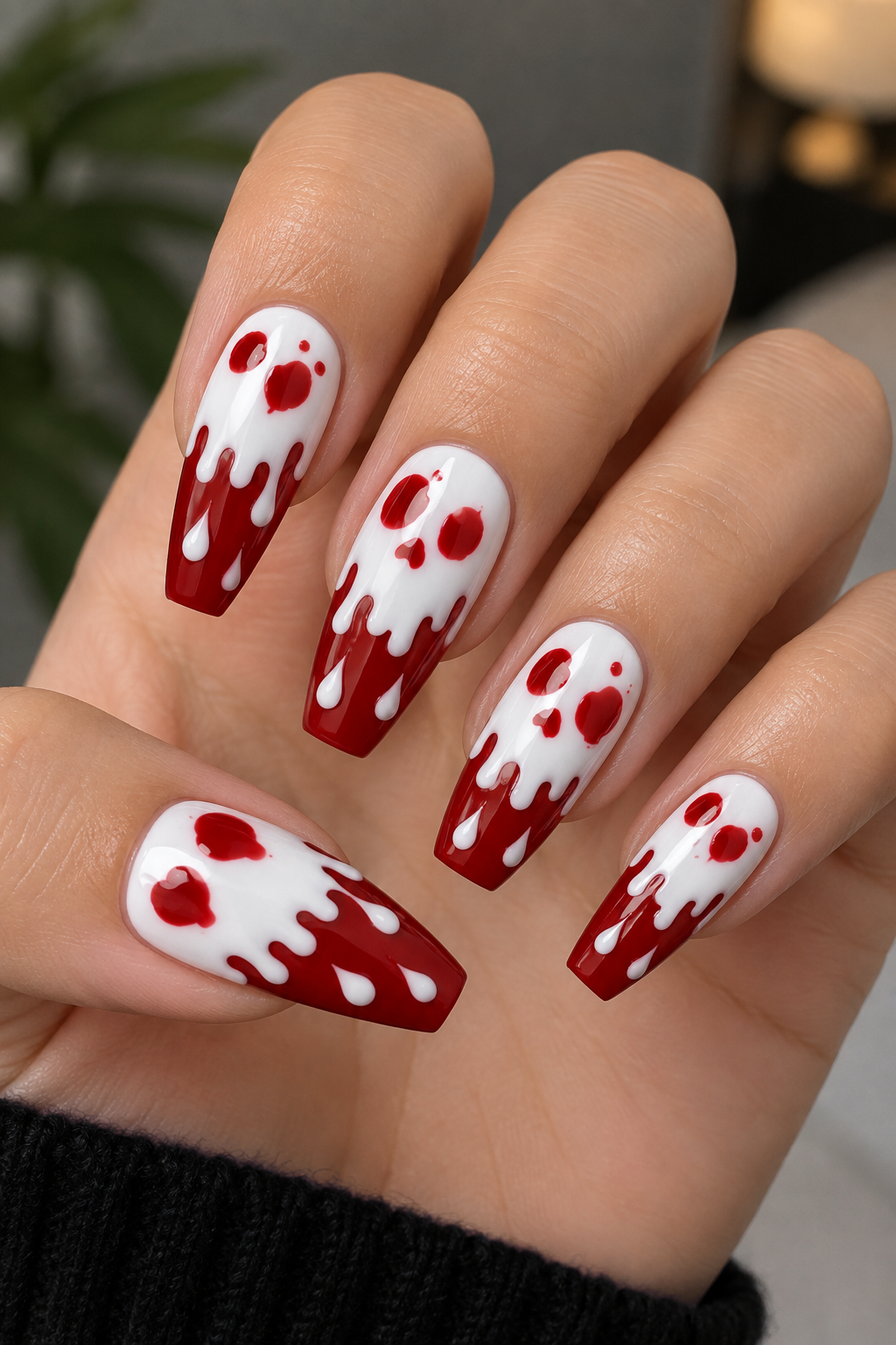 Ghost Blood Drip Halloween Nails