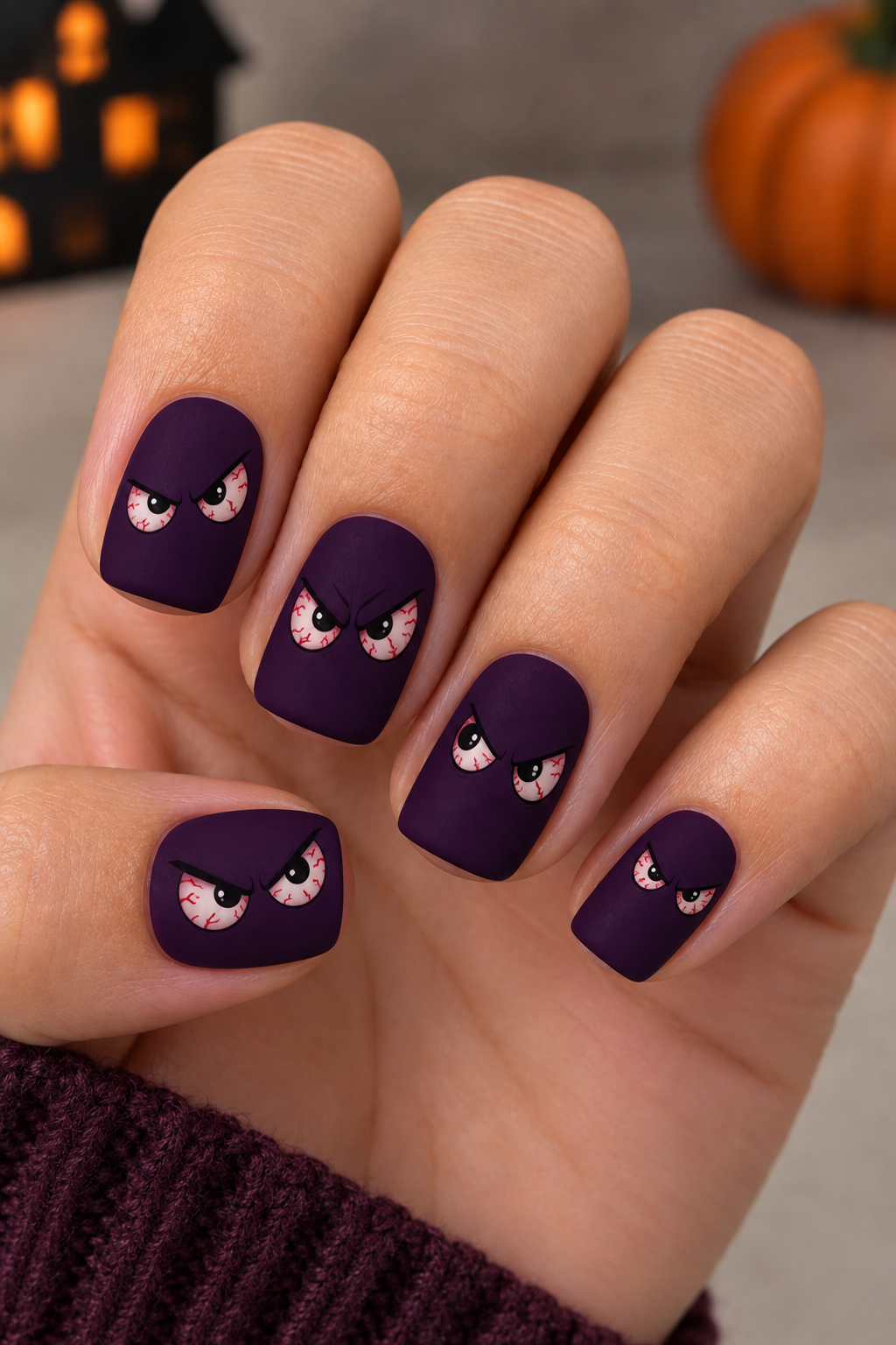 Ghostly Bloodshot Eye Nails