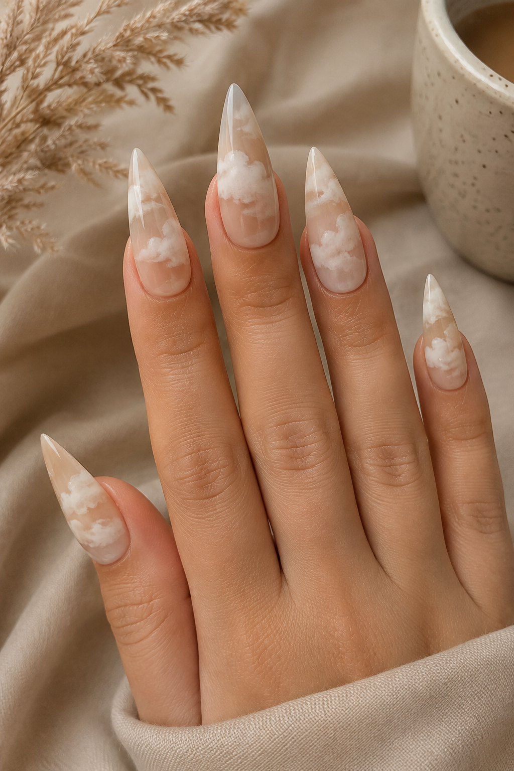 Latte Cloud Stiletto Nails