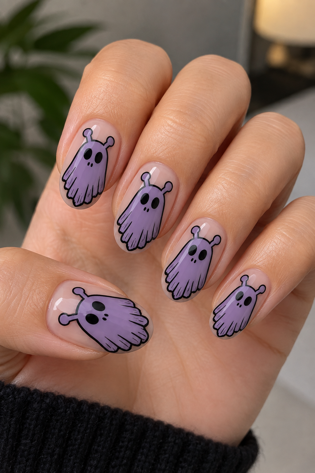 Lavender Alien Ghost Nails
