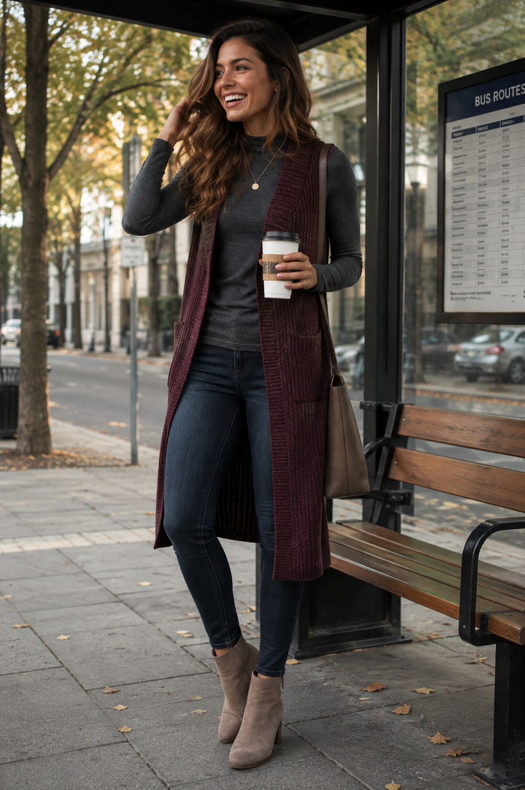 Longline Sweater Vest with Skinny Jeans
