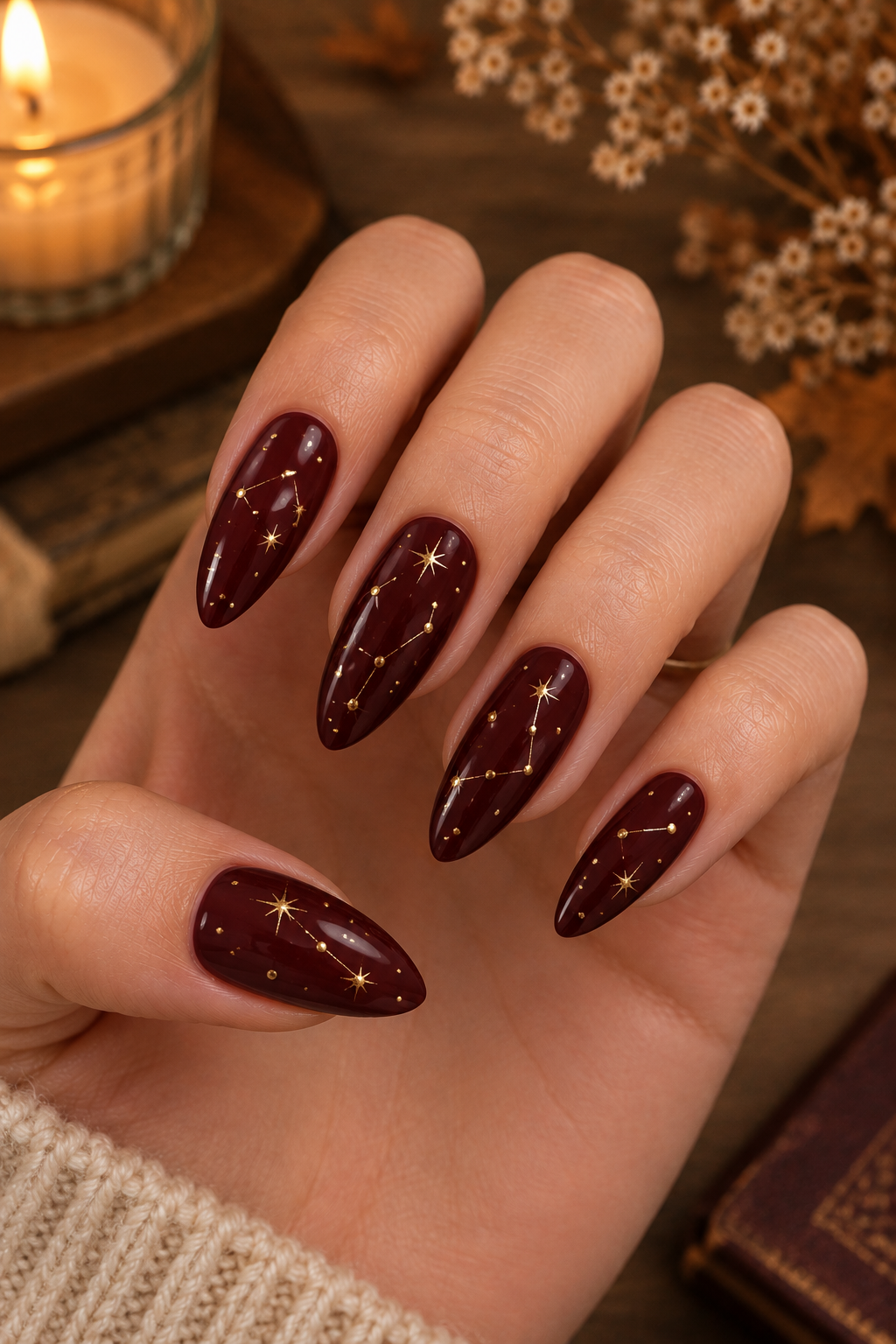 Maroon Constellation Nails