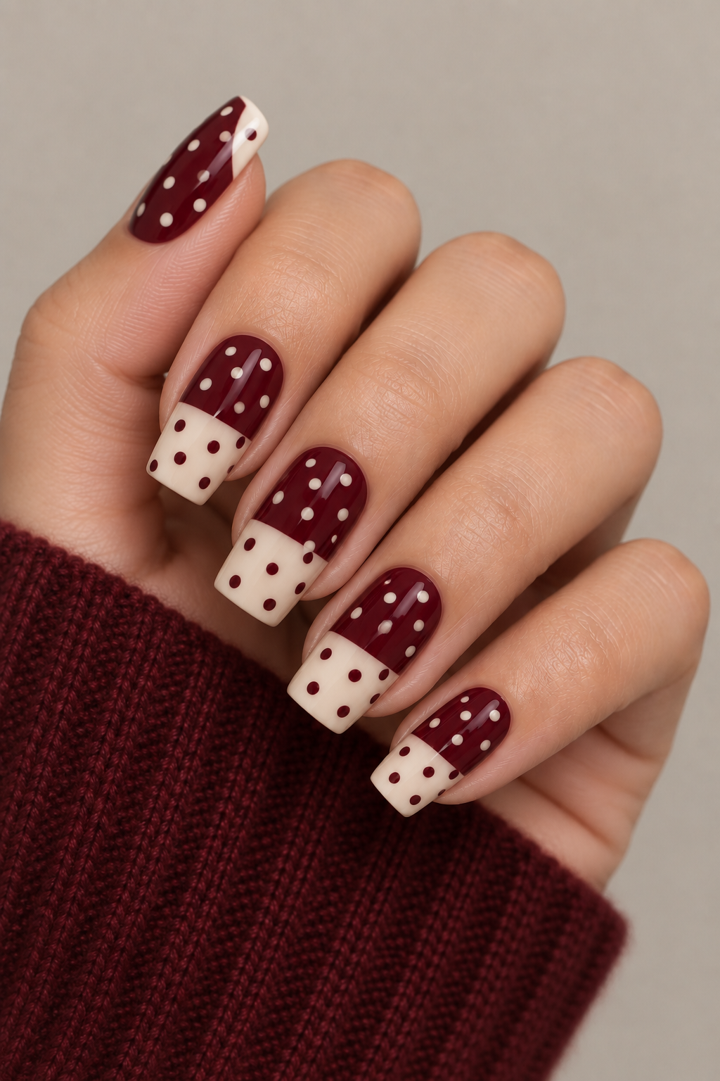 Maroon Cream Polka Dot Color-Block