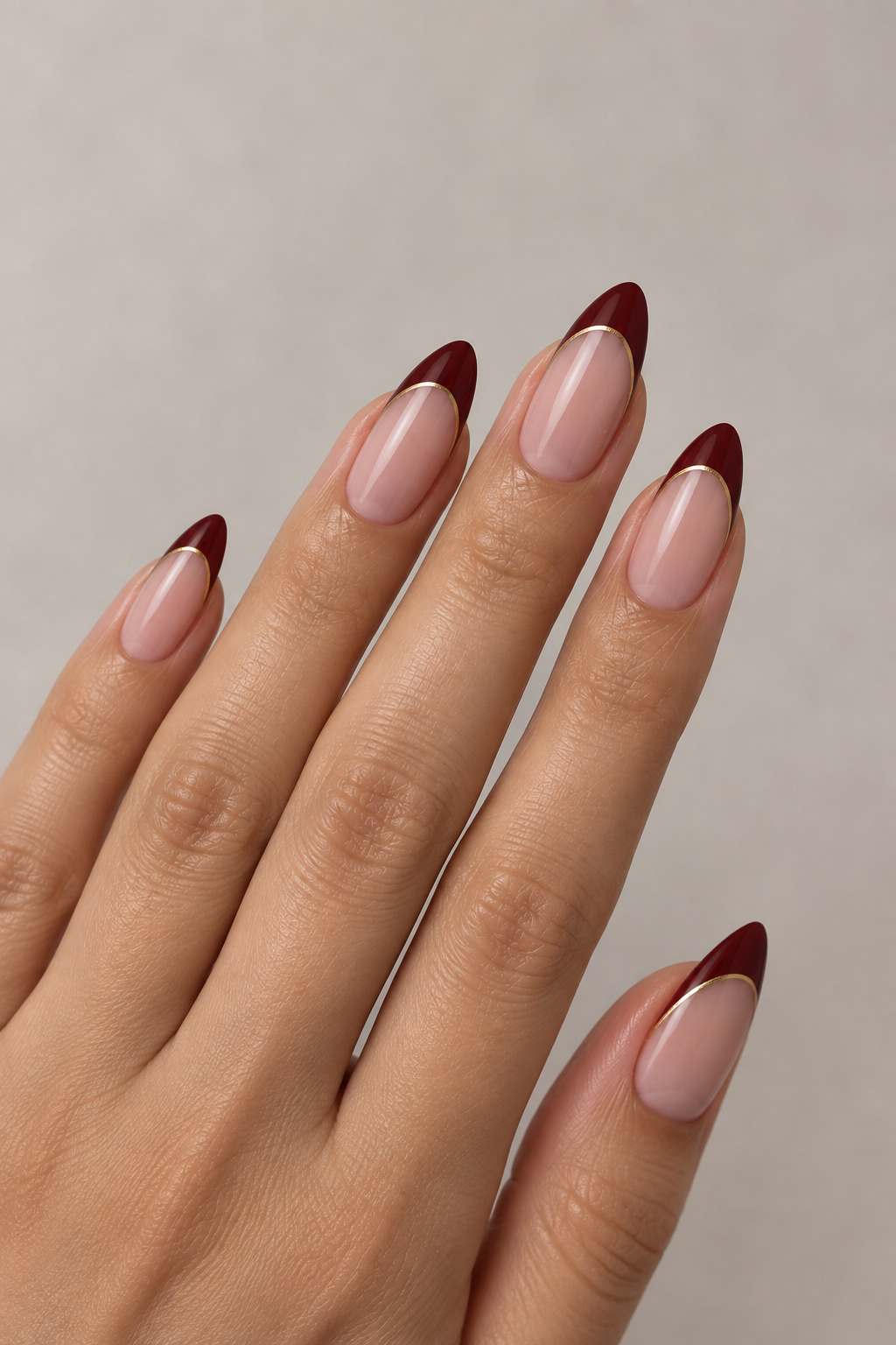 Maroon French Tips with Gold Line