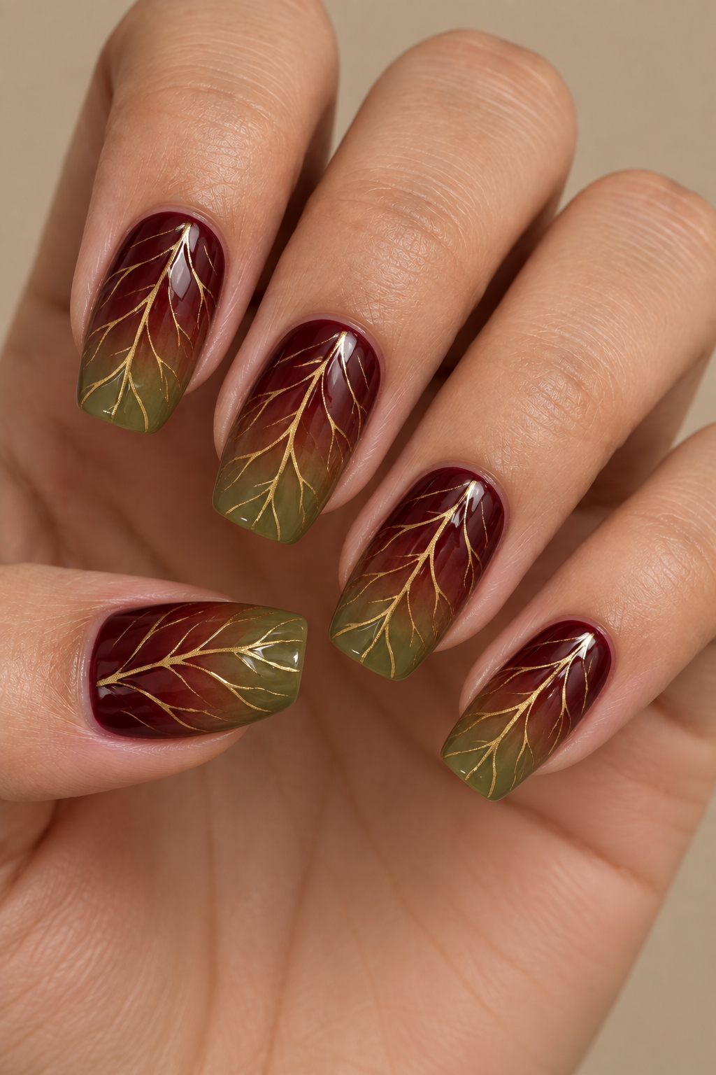Maroon-to-Green Leaf Vein Gradient