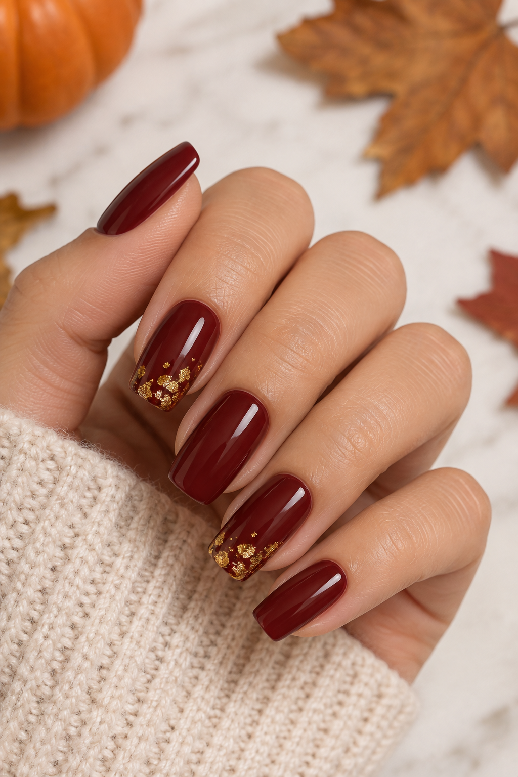 Maroon with Gold Foil Leaf Accents