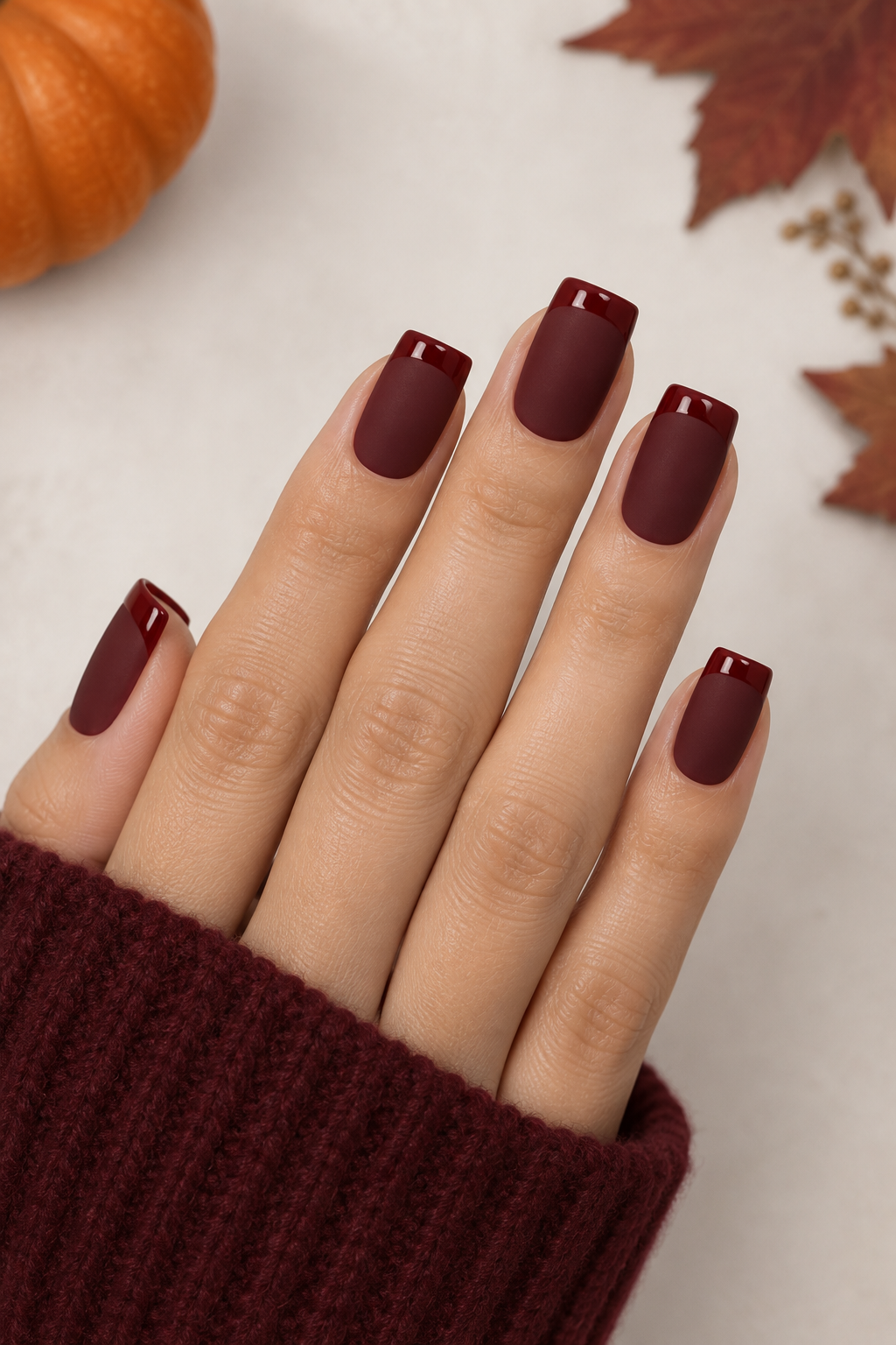 Matte Maroon with Glossy French Tip