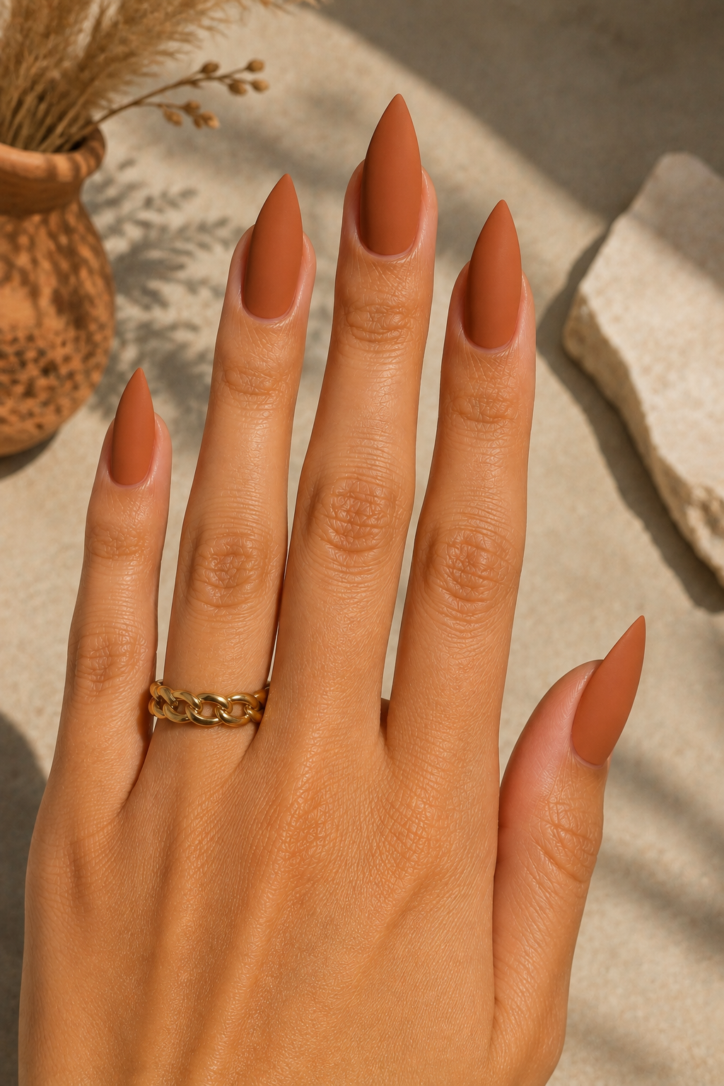 Matte Terracotta Stiletto Nails