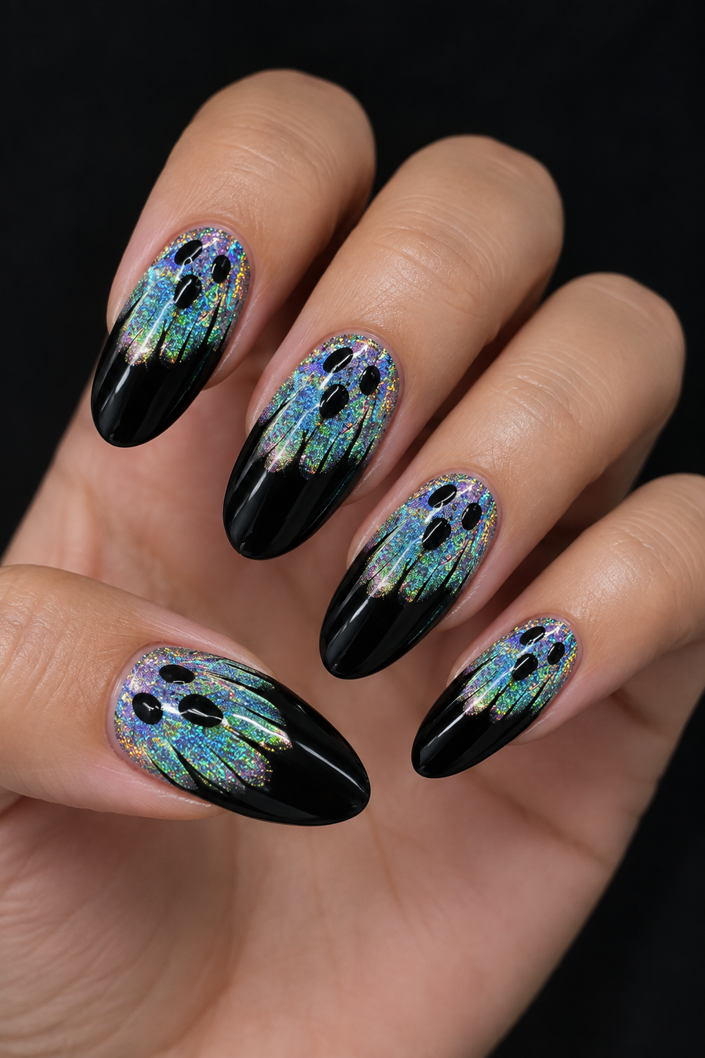 Midnight Holographic Ghost Drip Nails