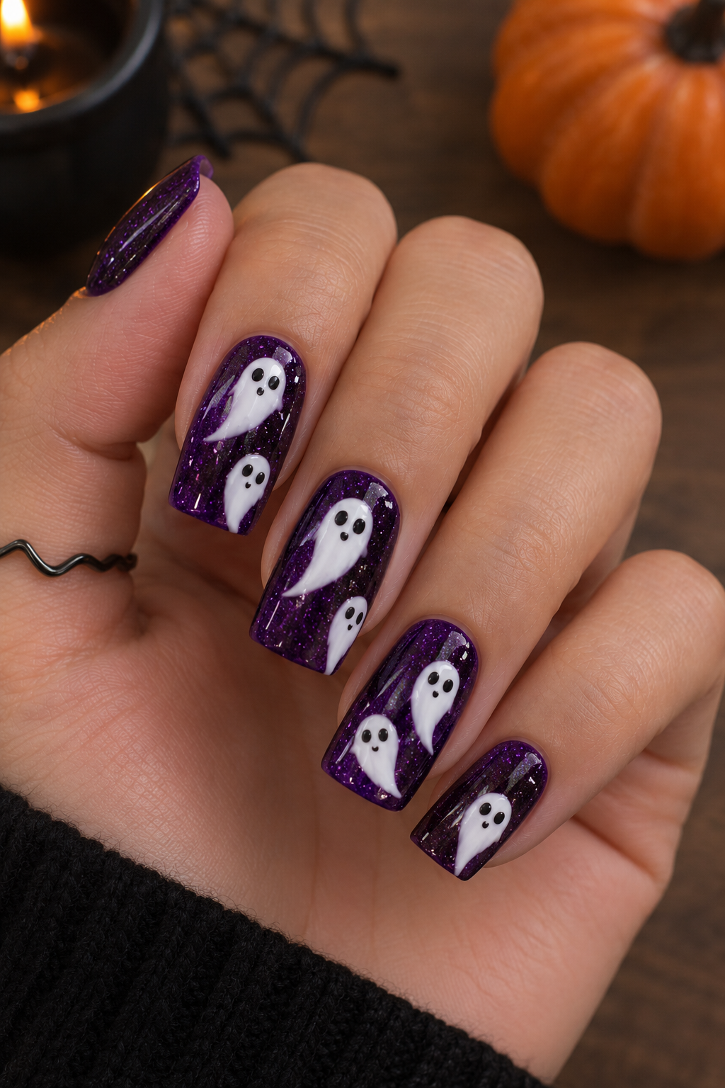 Midnight Violet Ghost Nails