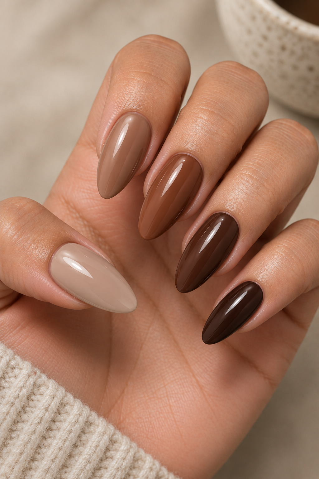 Mocha Latte Almond Nails