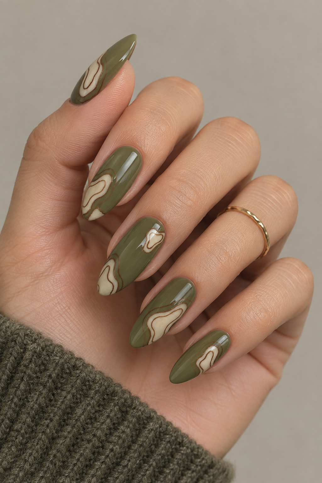 Olive Fossil Acrylic Nails