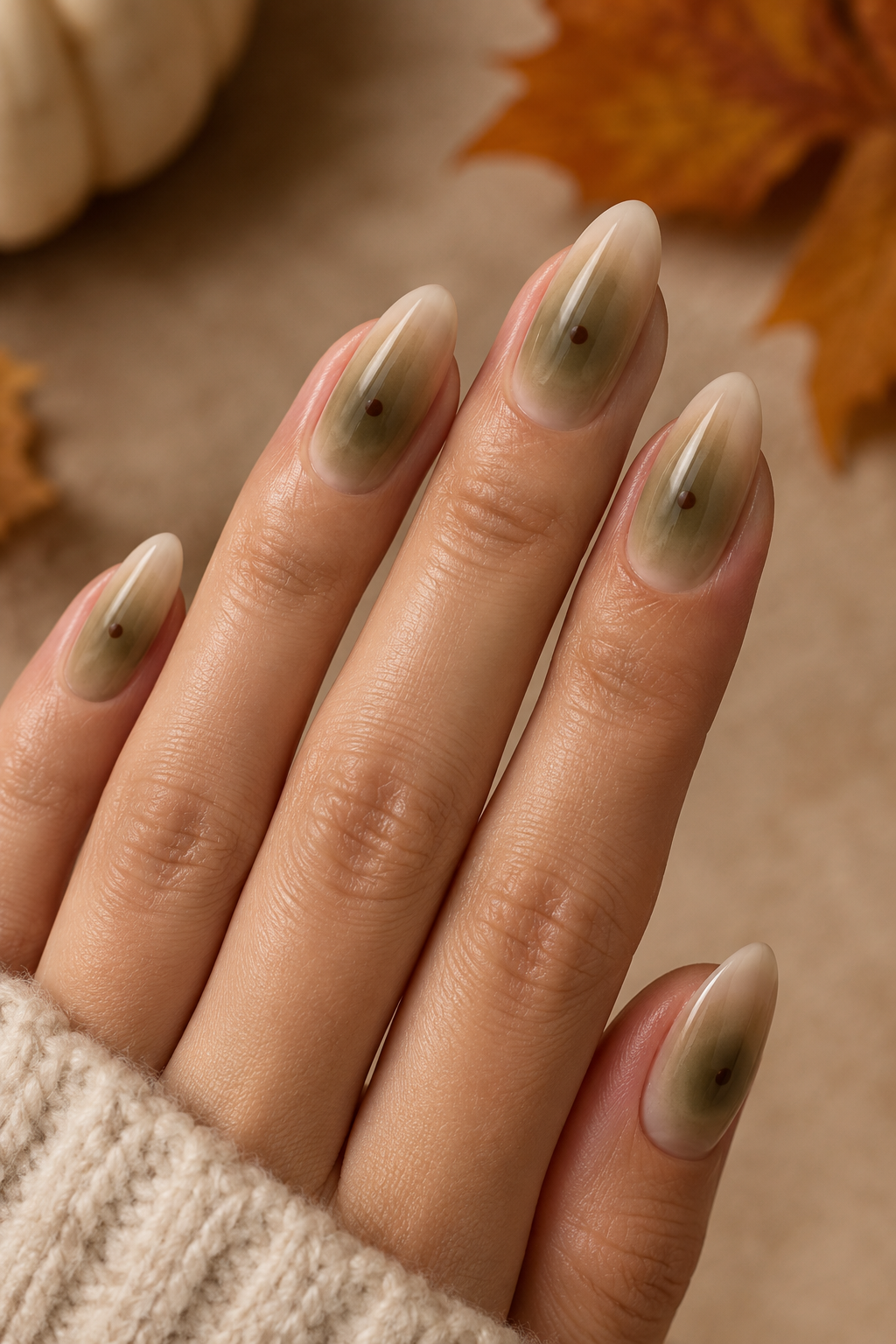 Olive Mist Aura Almond Nails