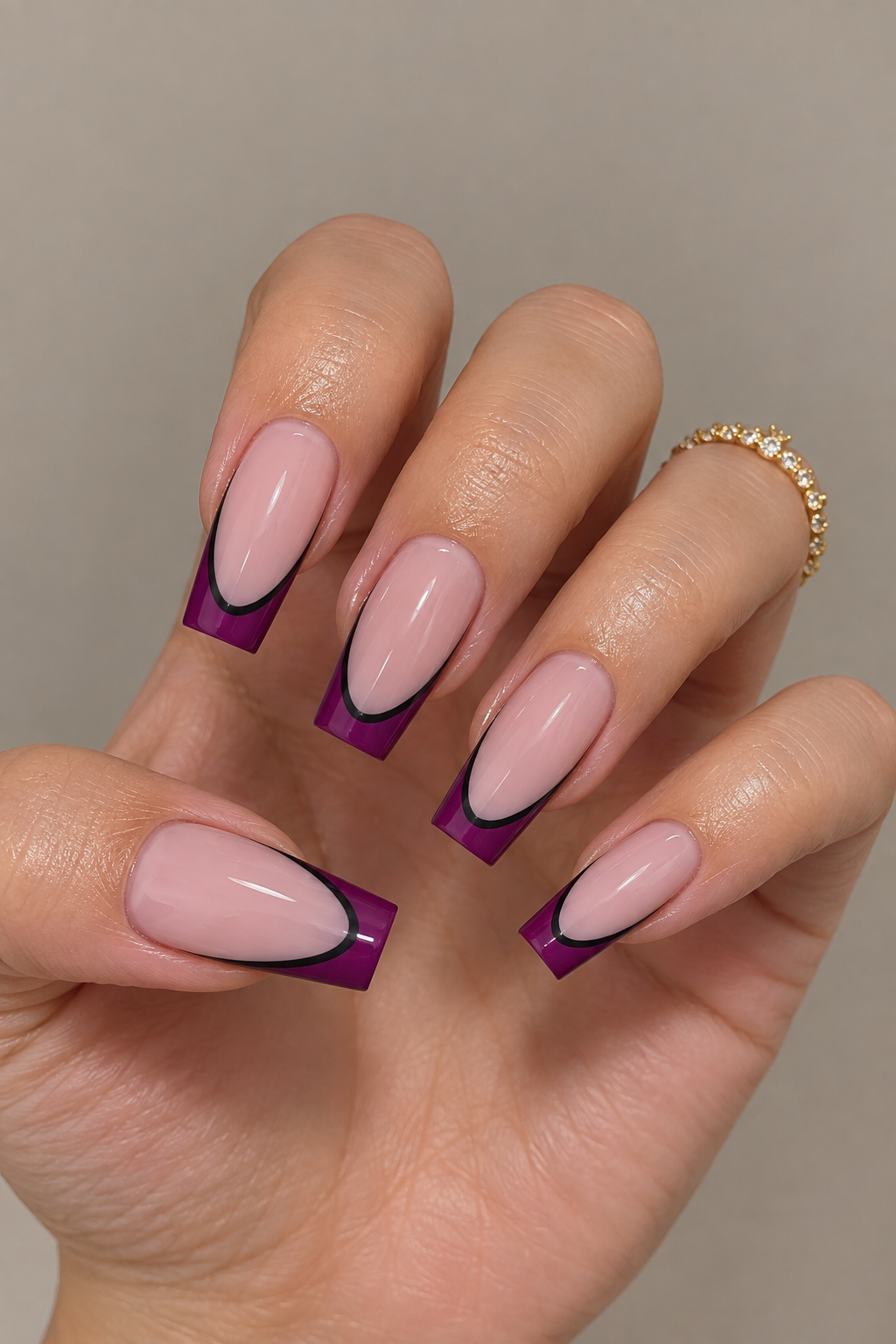 Plum Outline French Tip Nails