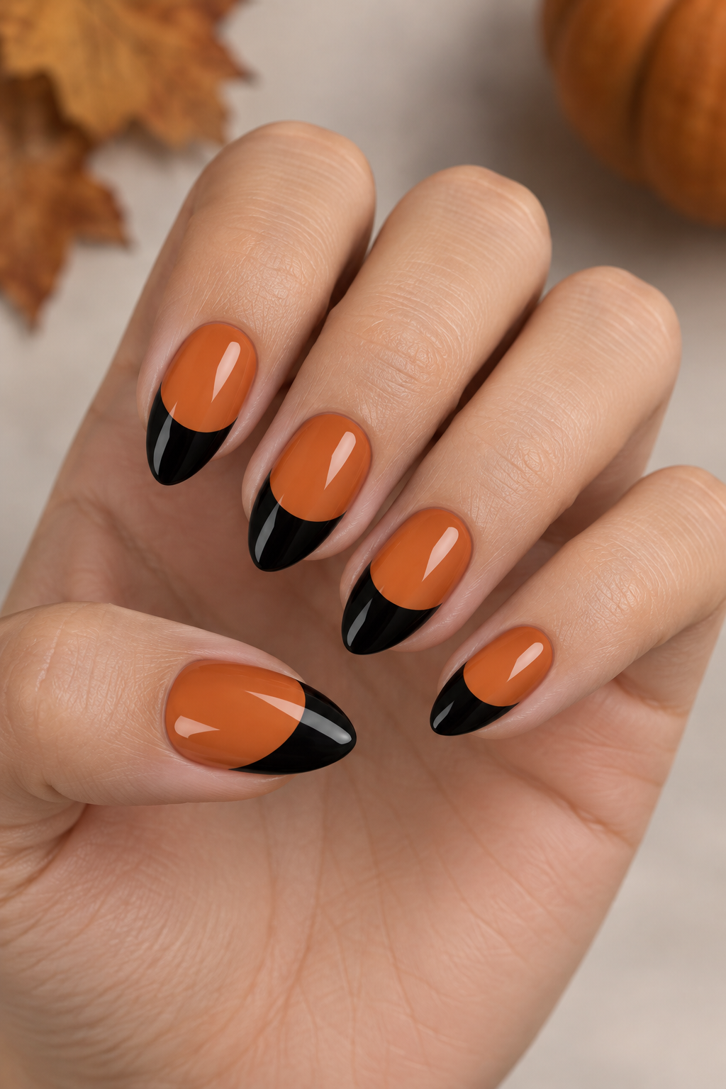 Pumpkin & Black Two-Tone Nails