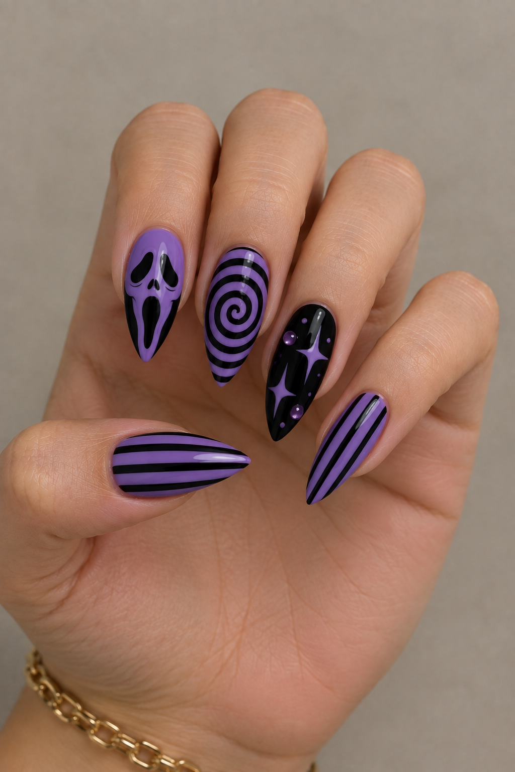 Purple Pop Halloween Mix-and-Match Nails